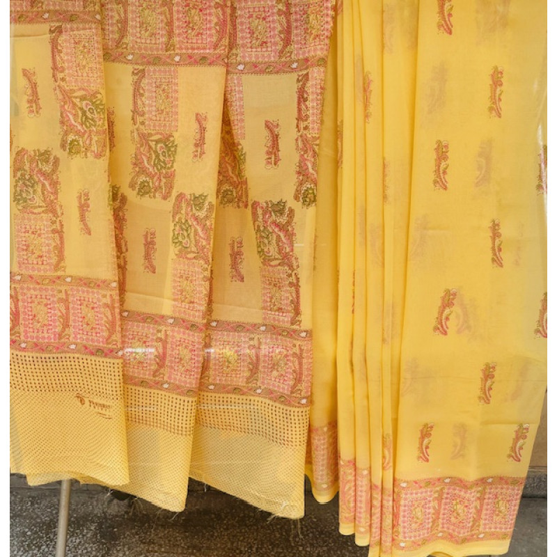 Rich Pallu Yellow Color Printed Saree without Blouse Rich Pallu Yellow Color Printed Saree without Blouse